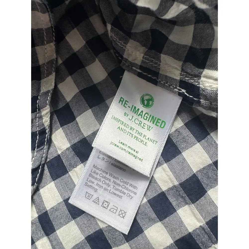 J. Crew Classic Fit Button Down Shirt in Crinkle Gingham Navy White Size 12
